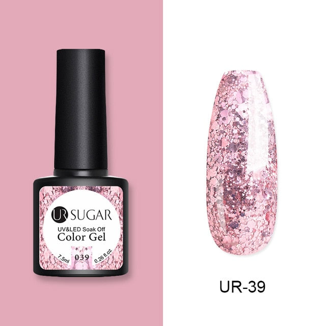 UR SUGAR 7.5ml Glitter UV Gel Nail Polish Glitter Sequins Soak Off UV Gel Varnish Colorful Nail Gel Polish DIY Nail Art Polish