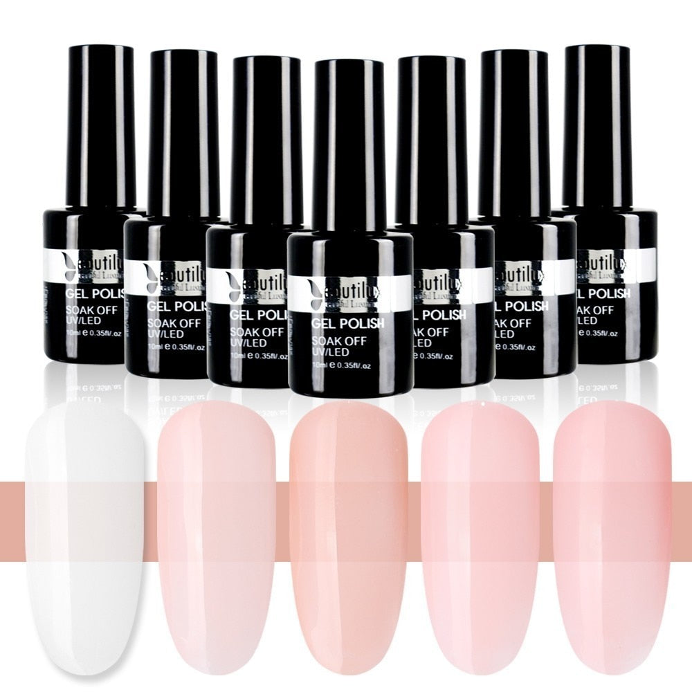 Beautilux 1pc Rubber Base Camouflage French Manicure Nail Gel Polish Pink Milky White Base Coat UV Gel Nails Art Design 10ml