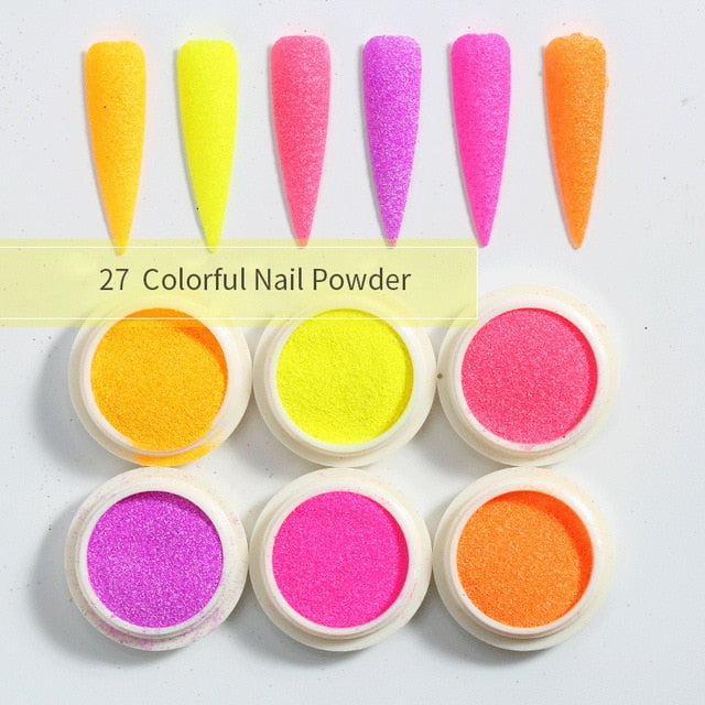 Neon Nail Powder Pigment Set Fluorenscence Spangle Nail Glitter Make Up Shimmer Shining Chrome Dust Decoration