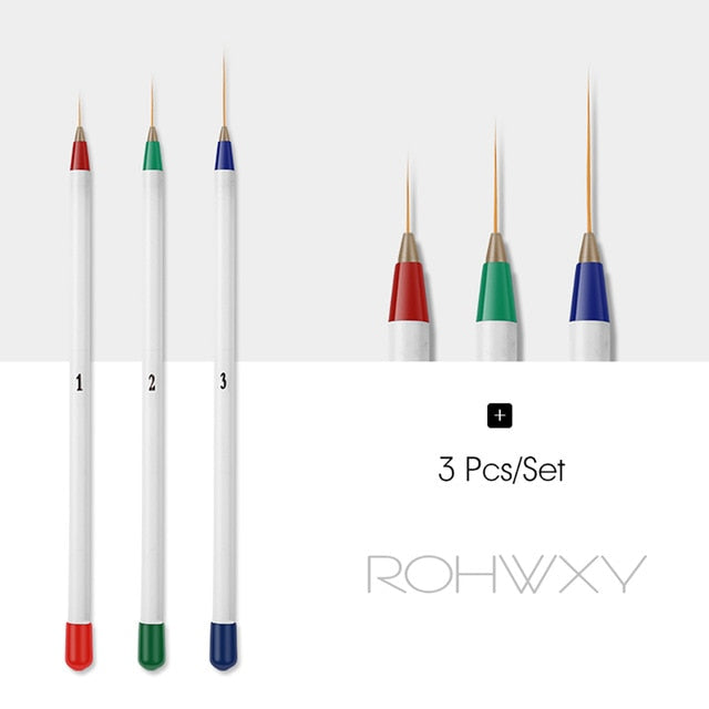 ROHWXY 15/12/8pcs Nail Art UV Gel Brush Set Pen UV Gel Nail Art Builder Flat Crystal Painting Drawing Carving Pen Manicure Tool
